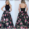 Frauen floral bedrucktes Maxikleid Halfter A-Line-Kleid